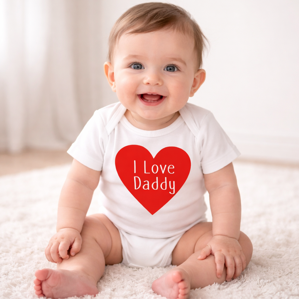 I Love Daddy White Baby Bodysuit with Red Print