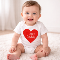 I Love Daddy White Baby Bodysuit with Red Print