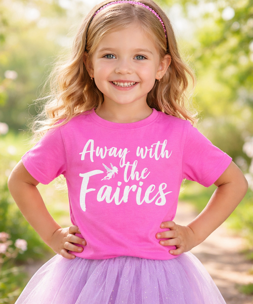 T-shirt enfant 'Away With the Fairies' avec paillettes blanches scintillantes et argentées 