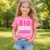 Personalised Big Sister T-Shirt With Pink & White Print