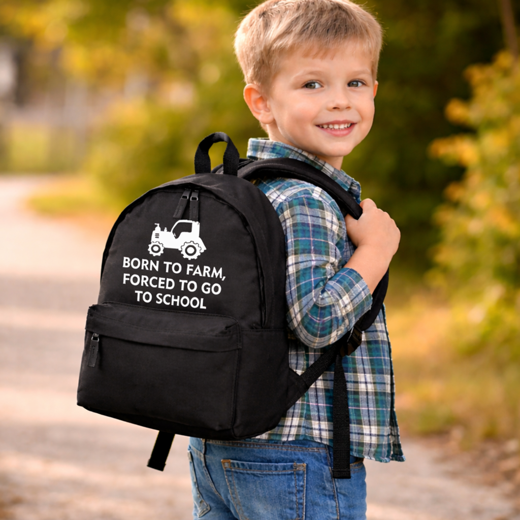 Born to Farm Forced to Go to School | Customisable Children's School Backpack | Lightweight 14L Book & Kit Bag | Multiple Colours Available