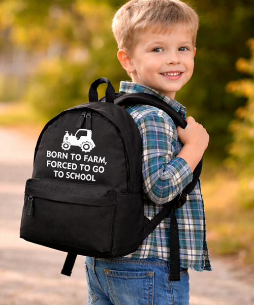 Born to Farm Forced to Go to School | Customisable Children's School Backpack | Lightweight 14L Book & Kit Bag | Multiple Colours Available