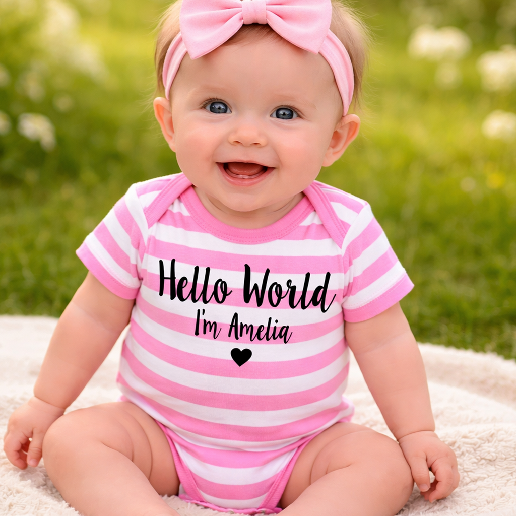 Personalised 'Hello World I'm...' Baby Bodysuit