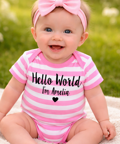 Personalised 'Hello World I'm...' Baby Bodysuit