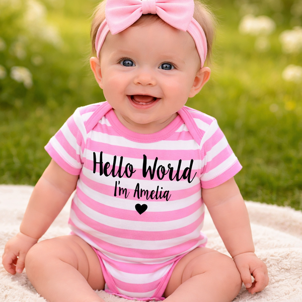 Personalised 'Hello World I'm...' Baby Bodysuit