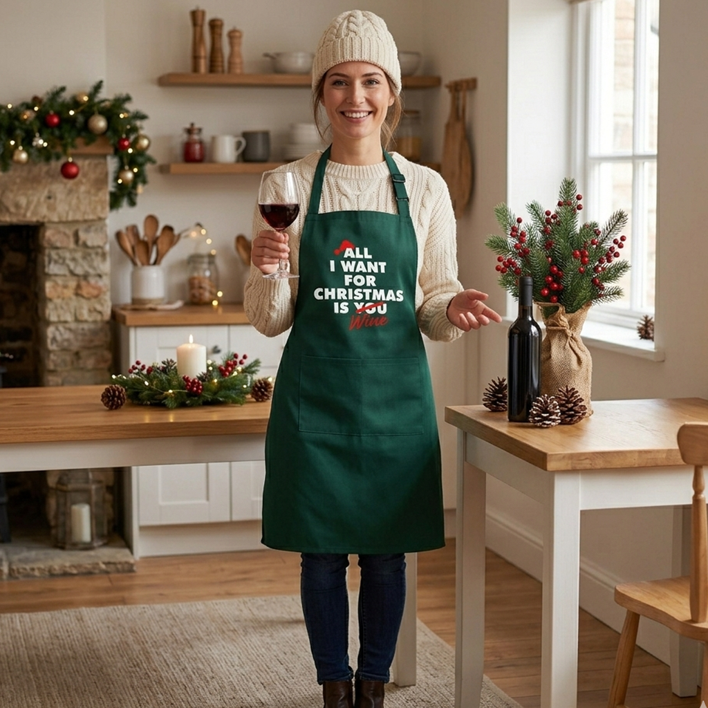 Copy of All I want for Christmas is Wine Apron