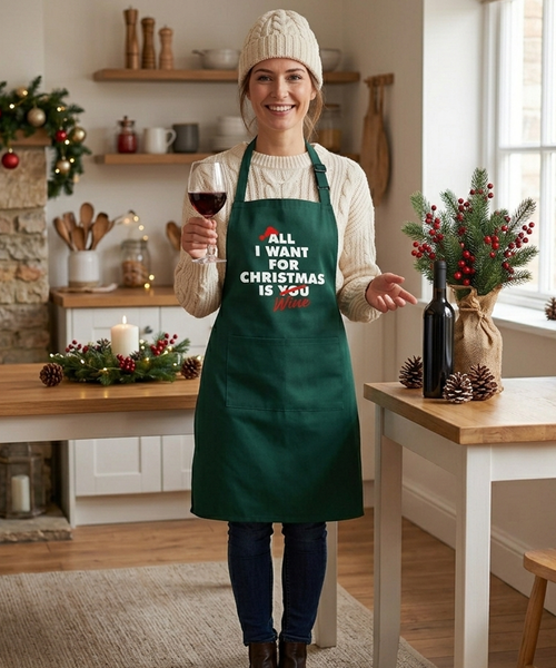 Copie de Tout ce que je veux pour Noël, c'est du vin Tablier 