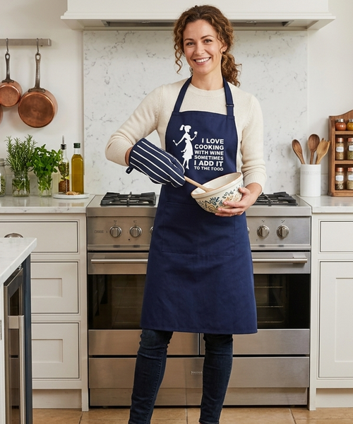 I love cooking with wine sometimes I add it to the food (Female Image) Apron