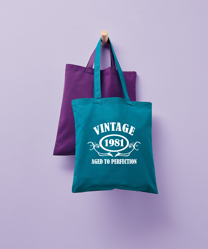 Personalised Year 'Vintage (Insert Year)' Birthday Tote Shopping Re-usable Bag Birthday Gift