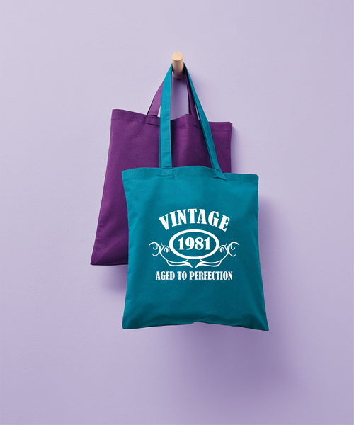 Personalised Year 'Vintage (Insert Year)' Birthday Tote Shopping Re-usable Bag Birthday Gift