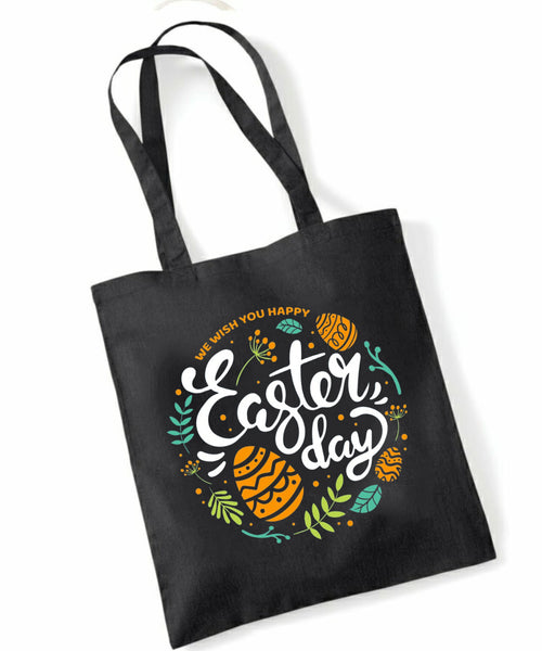 Happy Easter Day Custom Tote Bag | Personalised Colour Print | Reusable Eco-Friendly Cotton Shopper | Custom Text & Design Available