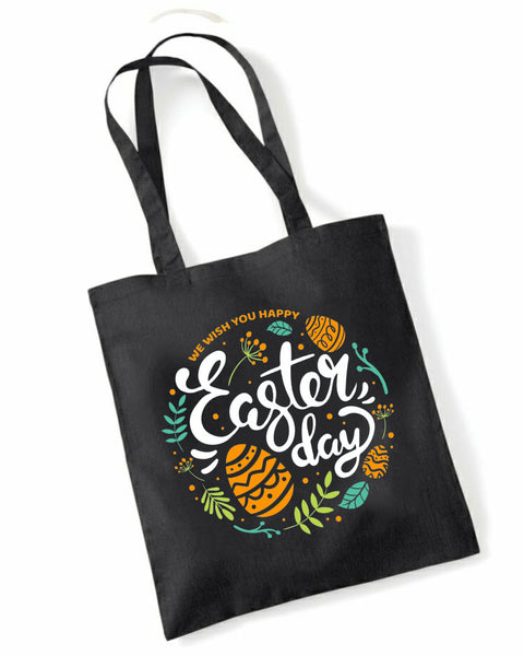 Happy Easter Day Custom Tote Bag | Personalised Colour Print | Reusable Eco-Friendly Cotton Shopper | Custom Text & Design Available