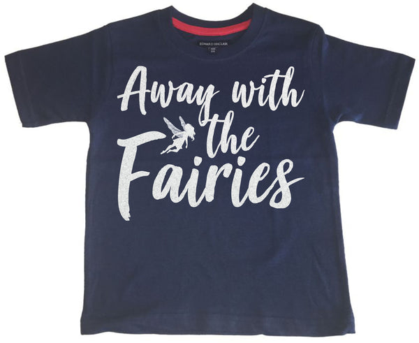 T-shirt enfant 'Away With the Fairies' avec paillettes blanches scintillantes et argentées 