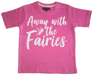 T-shirt enfant 'Away With the Fairies' avec paillettes blanches scintillantes et argentées 