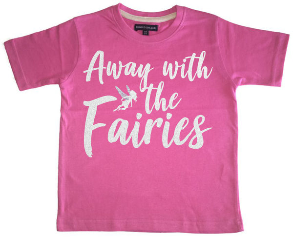 T-shirt enfant 'Away With the Fairies' avec paillettes blanches scintillantes et argentées 