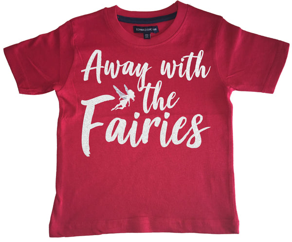 T-shirt enfant 'Away With the Fairies' avec paillettes blanches scintillantes et argentées 