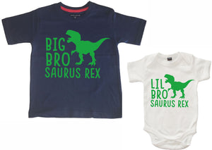 Big Bro Saurus Rex Navy T-Shirt and Lil Bro Saurus Rex White Bodysuit