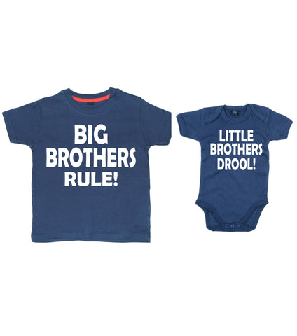 Big Brothers Rule &amp; Little Brothers Drool Ensemble t-shirt et body bleu marine 