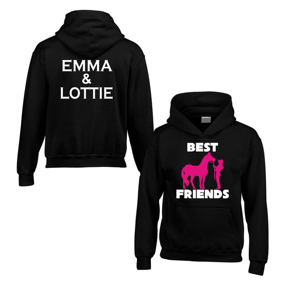 Sweat à capuche Best Friends Horsey personnalisé avec 2 noms au dos 