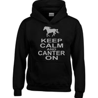 Keep Calm and Canter on Hoodie with Horse and Sparkling Silver Print