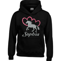 Sweat à capuche Horsey and Heart personnalisé avec imprimé scintillant scintillant 