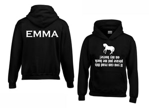 Personnalisé si vous pouvez lire ce sweat à capuche Horsey avec nom sur le dos 