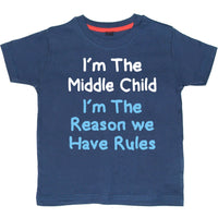 I'm The Middle Child I'm the reason we have rules with White and Sky Blue Print. Children's T-shirt