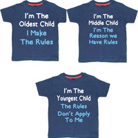 Je suis l'enfant le plus âgé, je suis l'enfant du milieu et je suis le plus jeune enfant SET T-shirts pour enfants
