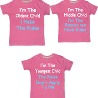 Je suis l'enfant le plus âgé, je suis l'enfant du milieu et je suis le plus jeune enfant SET T-shirts pour enfants