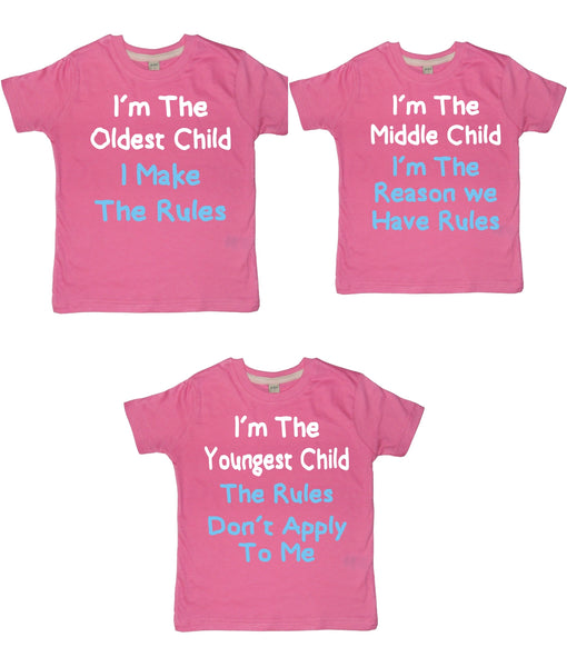 Je suis l'enfant le plus âgé, je suis l'enfant du milieu et je suis le plus jeune enfant SET T-shirts pour enfants