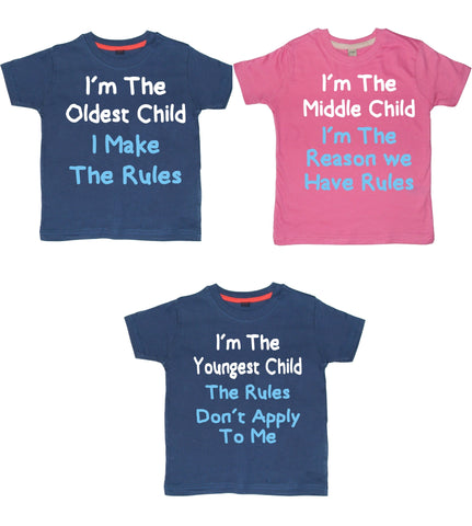 Je suis l'enfant le plus âgé, je suis l'enfant du milieu et je suis le plus jeune enfant SET T-shirts pour enfants