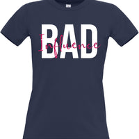 Bad Influence Women's Fitted T-Shirt with White and Sparkling Print