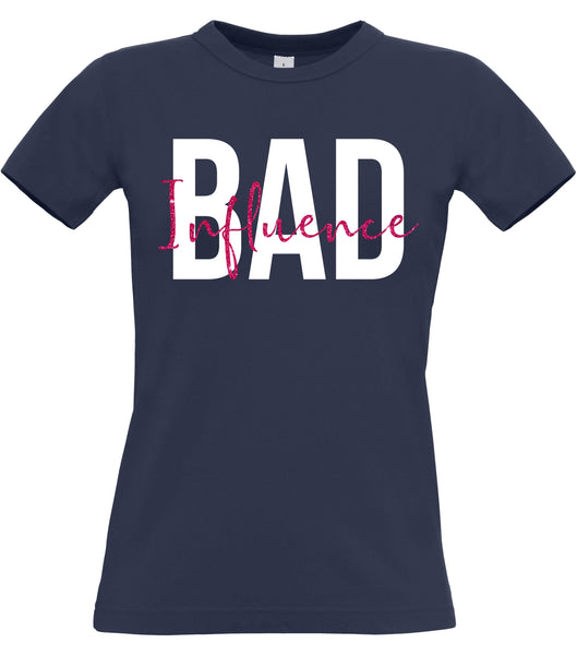 Bad Influence Women's Fitted T-Shirt with White and Sparkling Print