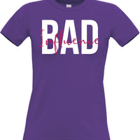 Bad Influence Women's Fitted T-Shirt with White and Sparkling Print