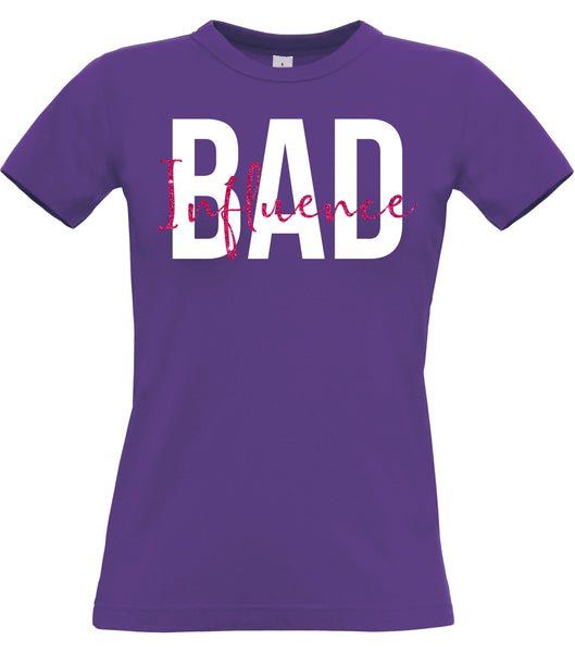 Bad Influence Women's Fitted T-Shirt with White and Sparkling Print