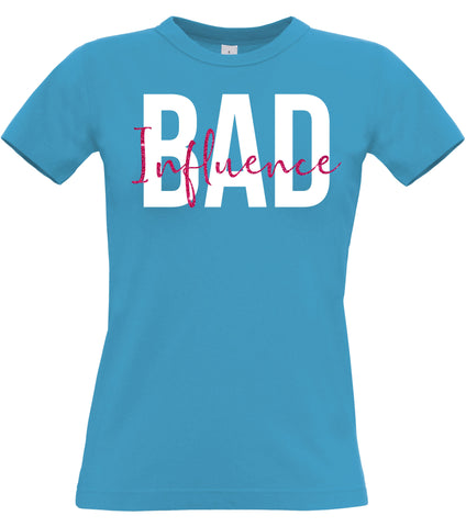 Bad Influence Women's Fitted T-Shirt with White and Sparkling Print