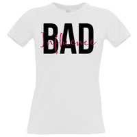 Bad Influence Women's Fitted T-Shirt with White and Sparkling Print