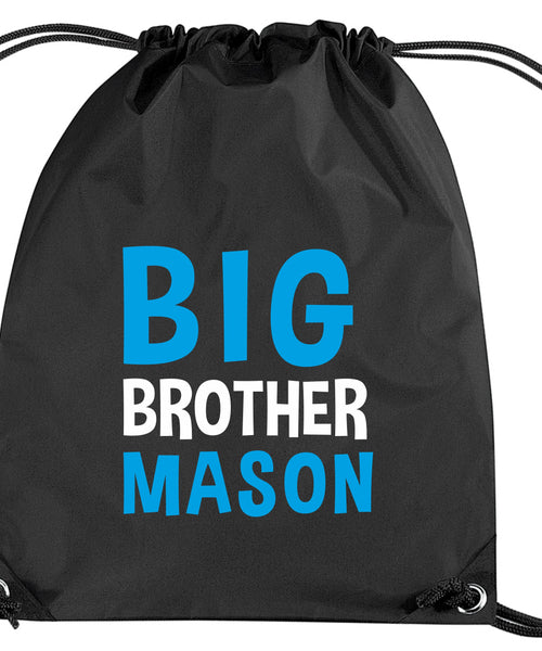 Personalised Big Brother Drawstring Bag with White and Sapphire Print