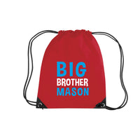 Personalised Big Brother Drawstring Bag with White and Sapphire Print