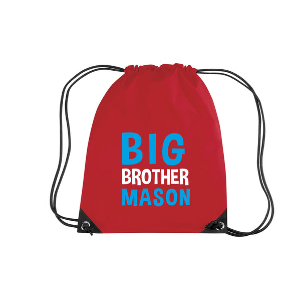 Personalised Big Brother Drawstring Bag with White and Sapphire Print