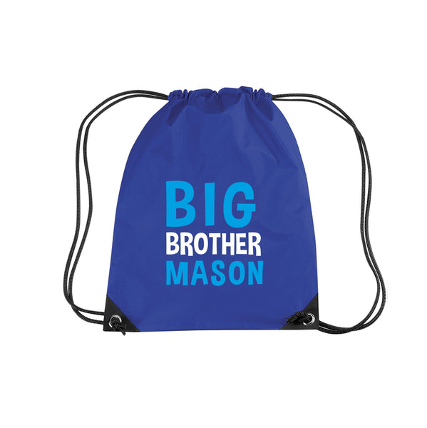Personalised Big Brother Drawstring Bag with White and Sapphire Print