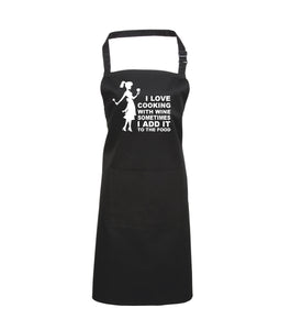 I love cooking with wine sometimes I add it to the food (Female Image) Apron