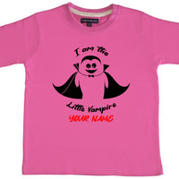 Personalised I am the Little Vampire with Name Children's T-shirt with a white, red and black print