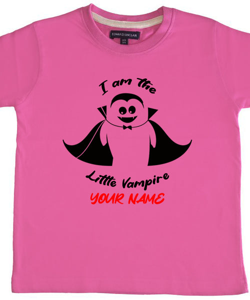 T-shirt enfant personnalisé I am the Little Vampire with Name avec un imprimé blanc, rouge et noir
