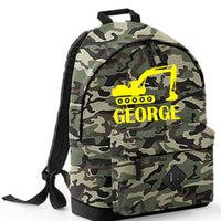 Personalised Digger Backpack with Yellow Print