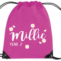 Personalised Daisy Ditsy Drawstring Bag with Name and Class