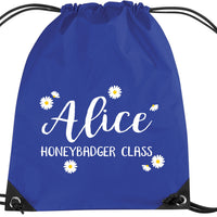 Personalised Daisy Ditsy Drawstring Bag with Name and Class