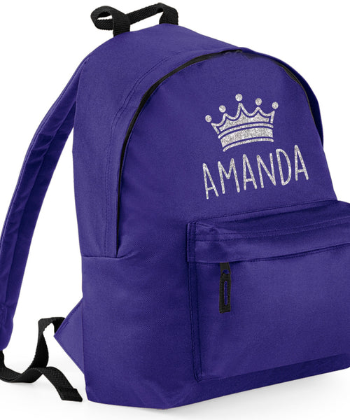 Personalised Crown Backpack with Glitter Print