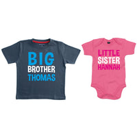 Personalised Big Brother T-Shirt and Little Sister Bodysuit Set