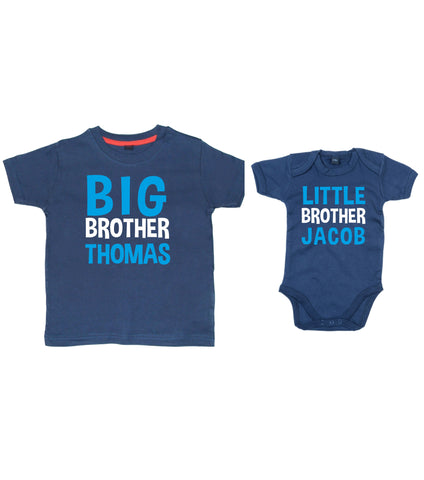Personalised Big Brother T-Shirt and Little Brother Bodysuit Set